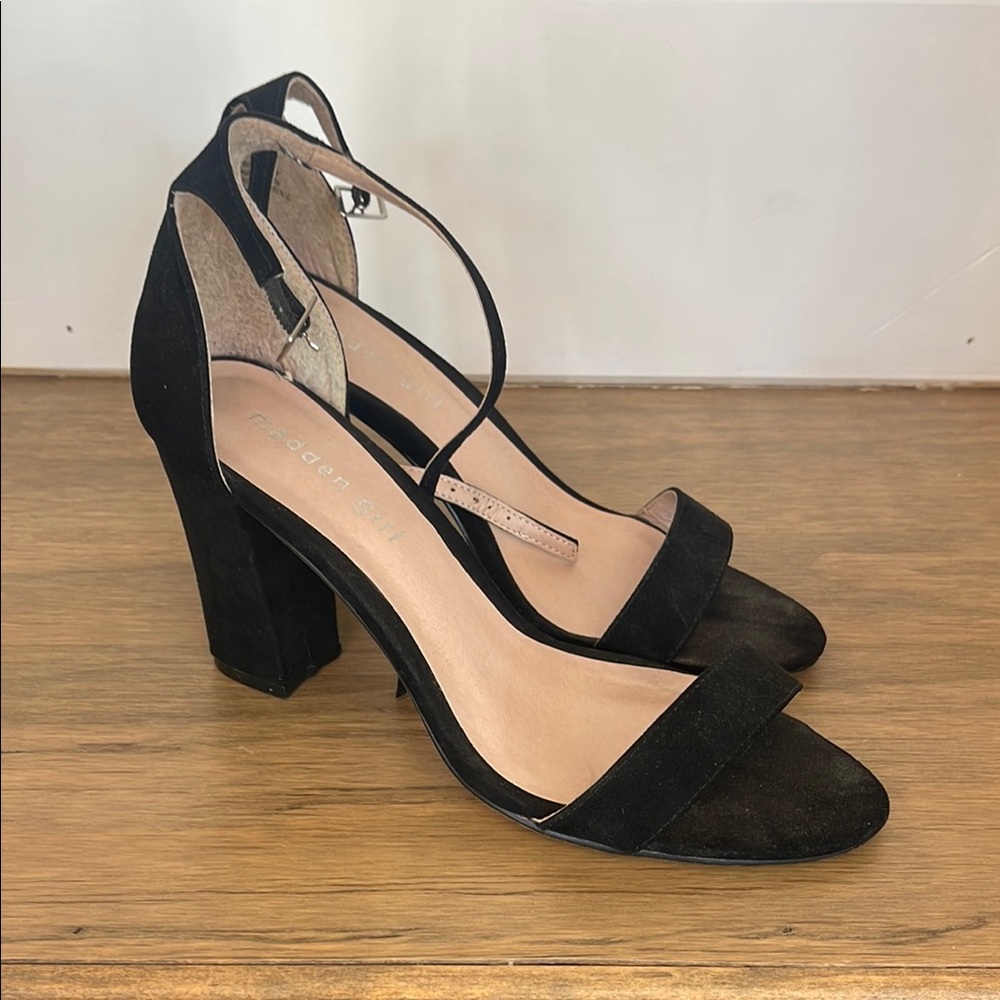 Black Suede Block Heel Sandals